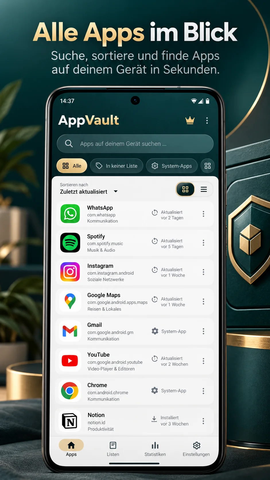 AppVault App-Übersicht auf einem Android-Smartphone