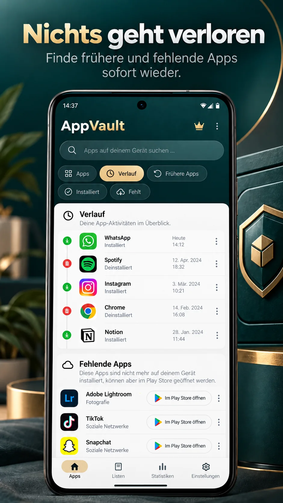 App-Verlauf und fehlende Apps in AppVault