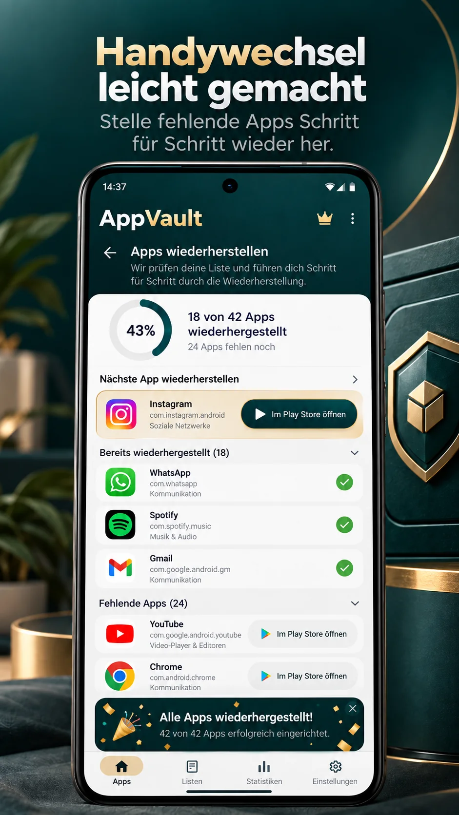 Wiederherstellungsassistent von AppVault