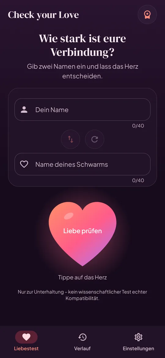 App-Ansicht: Eingabe von zwei Namen